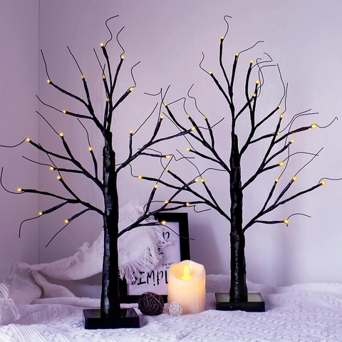 LED Birch Tree Lamp Artificial Warm Light Tabletop Decorative Light Christmas Halloween Thanksgiving USB Battery Powered