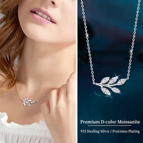 Collana a Foglia in Moissanite di Colore D Collana con Pendente in Argento Sterling 925 per Donna Design Botanico Ispirato alla Natura Gioielli Eleganti