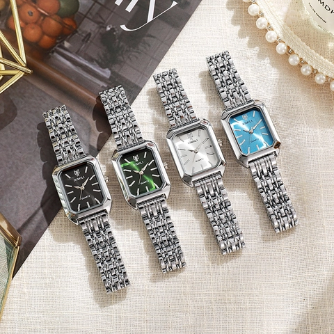 Women Fashion Rectangular Quartz Watch Simple Square Dial Metal Alloy Strap Elegant Luxury Ladies Wristwatch