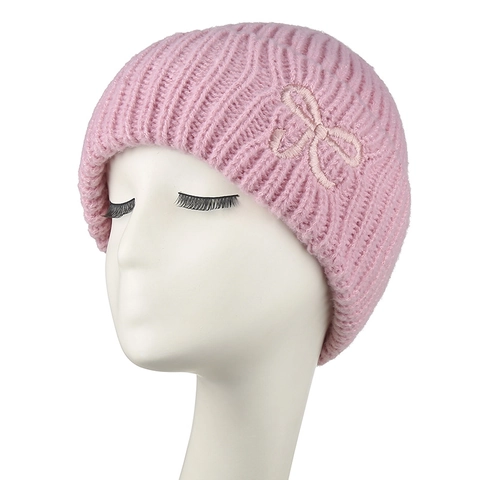 Cappello Beanie Invernale da Donna Caldo a Maglia Con Ricamo a Fiocco Spesso Morbido a Costine Acrilico Berretto Outdoor Termico