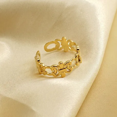 Hollow Out Geometric Ring 304 Stainless Steel 18K Gold Plated Open Adjustable Fashion Jewelry For Women