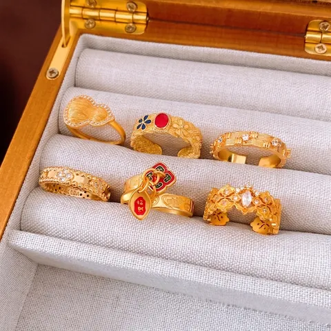 Chinesischer Stil Offener Ring Kupfer Mit Blume Gourd Sycee Anhänger Eingelegt Zirkon Vintage Eleganter Schmuck Damen