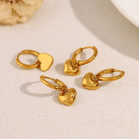 Minimalistische Roestvrijstalen Hart Ring Oorbellen Voor Vrouwen PVD 18K Verguld Modieuze Geometrische Liefde Sieraden