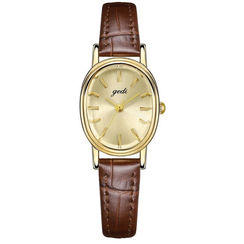 Women Quartz Wristwatch Oval Dial Alloy Case Genuine Leather Strap Waterproof Vintage Small Elegant Light Luxury Timepiece