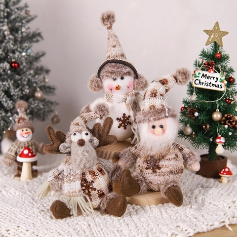 Adornos de Peluche de Navidad de Tela de Punto Papá Noel Muñeco de Nieve Reno Estilo Nórdico Decoración Colgante