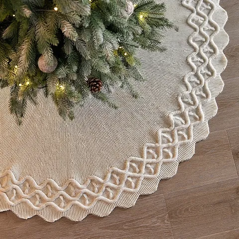 Gestrickter Acryl Weihnachtsbaumrock Mit Wellenkante Und Schleifen Weihnachtsdeko Wellentextur Groß Elegant