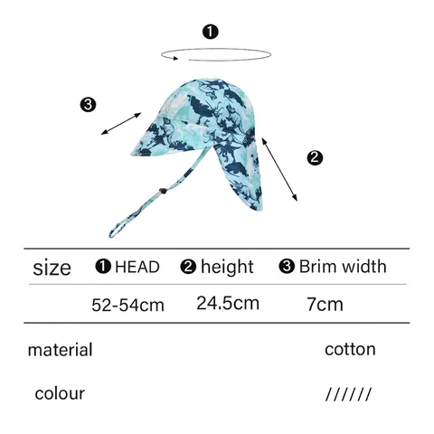 Cappello Sole Bambino Con Protezione Nuca Corda Vento Regolabile Spiaggia Pescatore Cotone Esterno Stampa Cartoni Animati