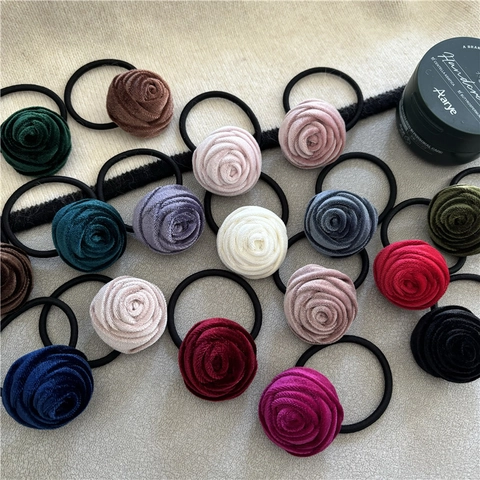 Fluwelen Roos Bloem Haar Elastiekjes Scrunchies Handgemaakte Florale Paardenstaart Houder Voor Vrouwen Elegante Stijl