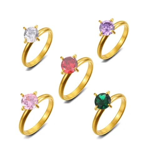 Anello Solitario Acciaio Inossidabile Zirconia Taglio Rotondo Incastonatura 4 Griffe Gioielli Di Moda Per Donna