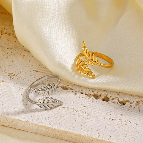 Verstelbare Bladring Van Roestvrij Staal Voor Dames 18K Verguld Minimalistische Open Ring Sieraden