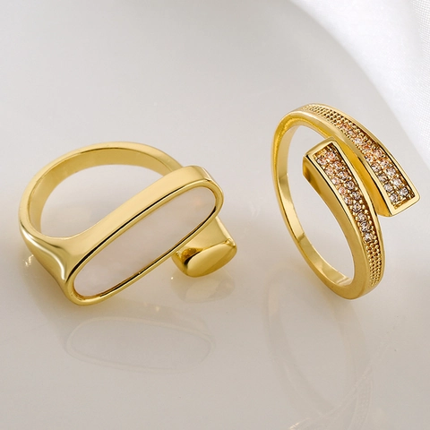Anillos Abiertos Geométricos Irregulares Cobre Chapado En Oro Circonita Cúbica Ajustable Joyería De Moda Para Mujeres