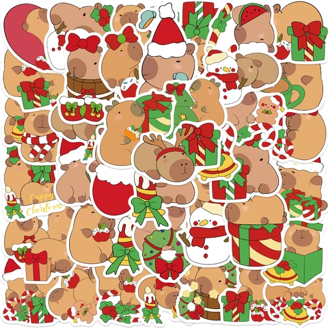 Christmas Capybara Cartoon Stickers Waterproof PVC Decals For DIY Journal Laptop Phone Scrapbooking Holiday Decor Gift