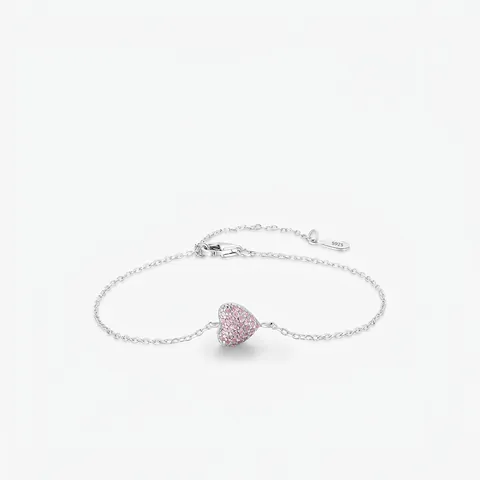 Bracciale Con Ciondolo a Cuore Rosa in Argento Sterling 925 Per Donna Dolce Catena Regolabile Minimalista Strass Gioielli Regalo