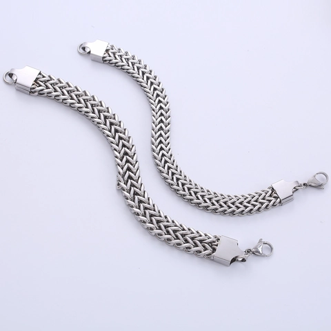 Franco Chain Bracelet Stainless Steel Hip Hop Men Double Layer Wheat Weave Link Jewelry Polished Silver Color
