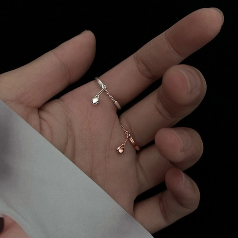 Minimalistische Witkoperen Verzilverde Ring Voor Dames Geometrische Kralenhanger Verstelbare Open Vingerring INS-Stijl Sieraden