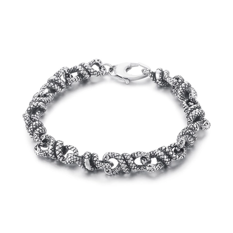 Doppel Schlangen Armband 316L Edelstahl Antik Silber Schuppen Textur Punk Gothic Hip Hop Herren Schmuck Accessoire
