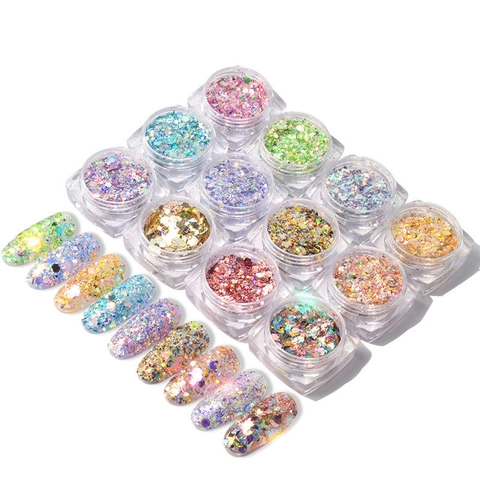 Colorful Nail Glitter Sequins Holographic Laser Hexagon Irregular Flakes For DIY Manicure Decoration Professional