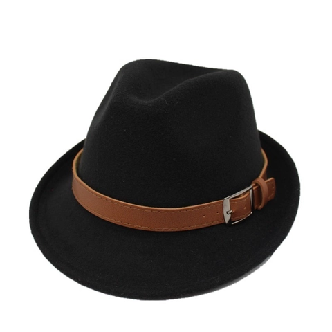 Vintage Woolen Felt Fedora Hat Wide Brim Jazz Cap With Belt Buckle For Women Autumn Winter British Style Retro Headwear