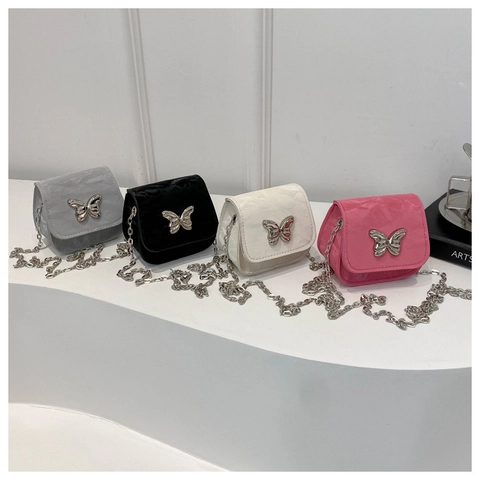 Dames Mode Mini Vlinder Ketting Schoudertas PU Leer Klepdeksel Crossbodytas Stijlvolle Lippenstifttas Dagelijks Elegante Kleine Vierkante Tas