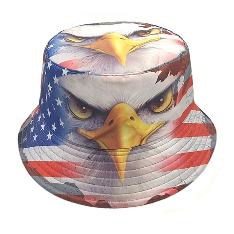Fischerhut Mit Weißkopfseeadler Und US Flagge Polyester Sonnenhut Outdoor Retro Stil Für Damen Herren