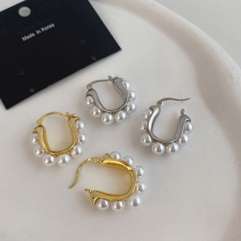 U-Förmige Kunstperlen Ohrringe Kupfer Vergoldet Mit 925 Sterling Silber Ohrstecker Vintage Eleganter Schmuck Damen
