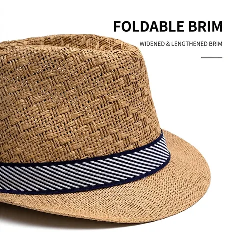 Ademende Fedora Strohoed Met Gestreepte Band Zomer Zonbescherming Panama Stijl Jazz Pet Voor Heren Dames