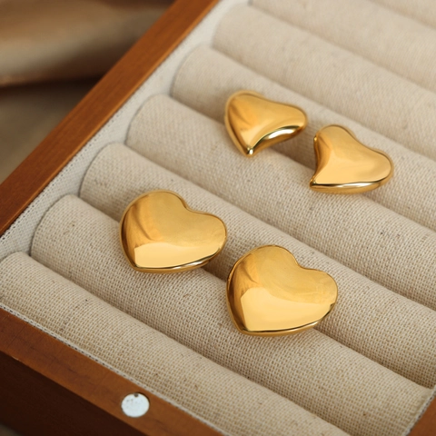 Heart Stud Earrings Mirror Polished Titanium Steel Minimalist Geometric Elegant Aesthetic Jewelry Gift For Women