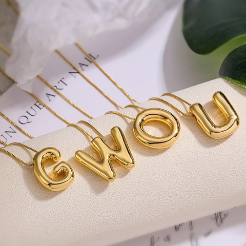 Balloon Letter Necklace 3D Puffer Initial Pendant Copper Gold Plated Clavicle Chain Minimalist Jewelry For Women