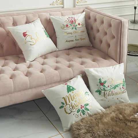Funda De Almohada De Navidad Patrón Bronceado Dorado Cubierta De Cojín De Poliéster Suave Para Sofá Dormitorio Decoración