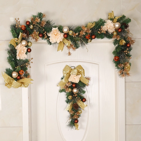 Décoration Suspendue En Forme De Goutte De Noël Aiguilles De Pin Artificielles Avec Nœud Doré Pommes De Pin Boules Fleurs Pour Mur Porte