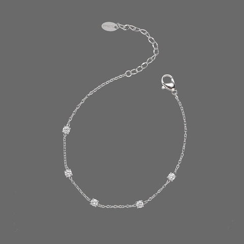 Minimalist Stainless Steel Bracelet With Cubic Zirconia Stones Four Prong Setting Elegant Jewelry For Women Silver Tone