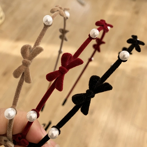 Diadema De Terciopelo Con Lazo Y Perlas Artificiales Elegante Aro De Pelo Vintage Cintas Para El Pelo Para Mujeres Accesorios