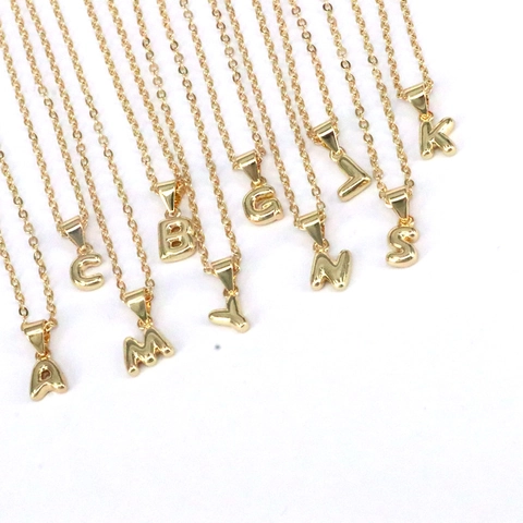 18K Gold Plated Copper 26 Alphabet Letter Pendant Necklace Minimalist 3D Bubble Initial Necklace For Women Men Jewelry