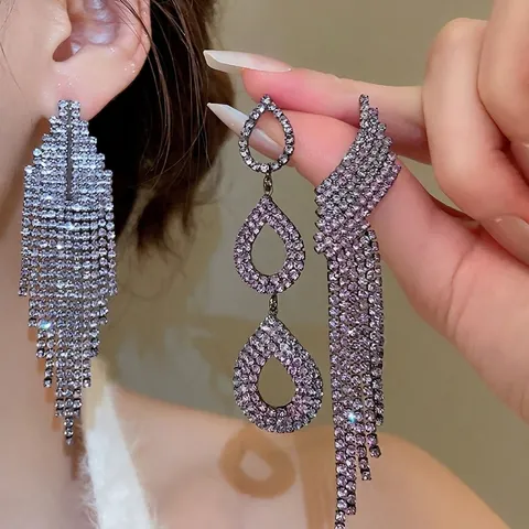 Lila Strass Lange Quaste Hängeohrringe Für Damen Mit 925 Sterling Silber Ohrstecker Wassertropfen Flügel Schmuck