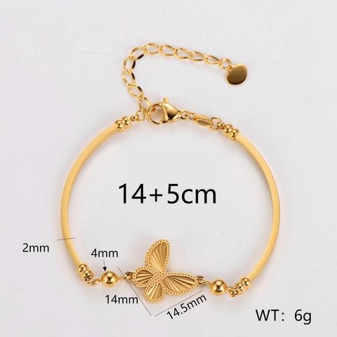 Butterfly Charm Bracelet 18K Gold Plated 304 Stainless Steel Adjustable Lobster Clasp Heart Detail Jewelry For Women