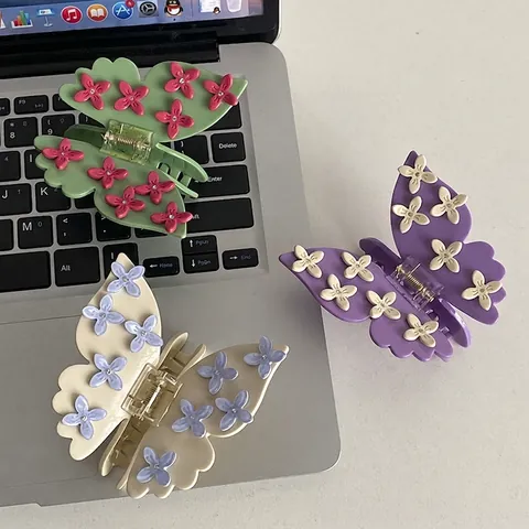 Pinces À Cheveux Papillon Fleurs Et Pizza En Acétate Style Français Doux Décor De Strass Coiffure Pour Femmes