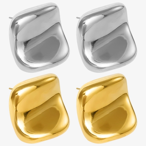 Orecchini a Bottone Quadrati Geometrici Irregolari in Acciaio Inossidabile 304 Oro Argento Metallo Fluido Stile Lava Gioielli Donna