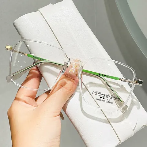 Anti Blue Light Glasses Frame Square Large Clear PC Metal Retro UV400 Ultra Light Eyeglasses For Women Men Trendy