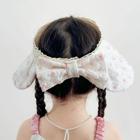 Cappello Da Sole Bambini Floreale Pizzo Visiera Protezione UV Traspirante Estate Aperto Spiaggia Fiocco Ragazze Vacanze