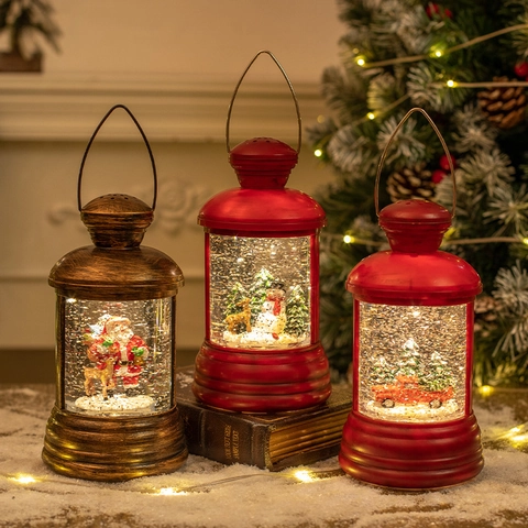 Lanterna Di Natale Palla Di Neve LED Illuminata Acqua Luccicante Babbo Natale Arredo Scrivania Ornamento Retro PVC