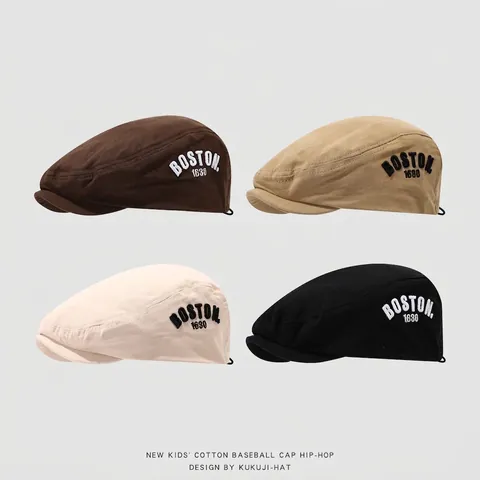 Gorra De Vendedor De Periódicos De Algodón Para Niños Retro Boston 1630 Bordado Ajustable Estilo Hip Hop