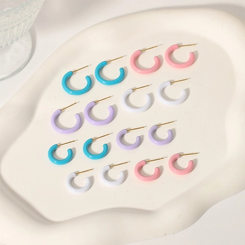 Stainless Steel C-Shaped Hoop Earrings For Women Macaron Colorful Enamel Geometric Ear Studs Non-Fading Fashion Jewelry Accessory