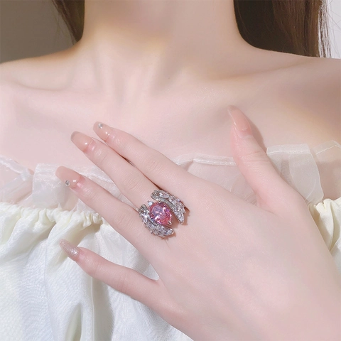 Bague en Alliage d'Ailes d'Ange de Luxe pour Femmes avec Zirconia Forme de Poire Émeraude Rose Rouge Jaune Bijoux