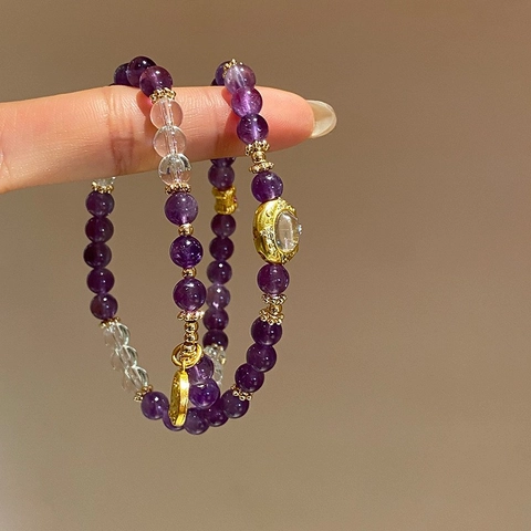 Bracelet en Perles d'Améthyste Citrine Agate Naturelle Nouveau Style Chinois pour Femme Bijoux de Luxe en Cristal et Pierre de Jade