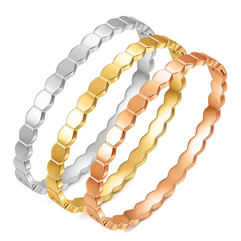Brazalete Hexágono Panal Acero Inoxidable Geométrico Minimalista Bisagra Pulsera Para Mujer Joyería Metálica Pulida