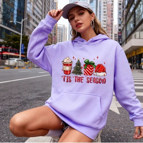 Felpa Con Cappuccio Di Natale Uomo Manica Lunga Stampa 'Tis The Season Pullover Felpata Casual Calda Top