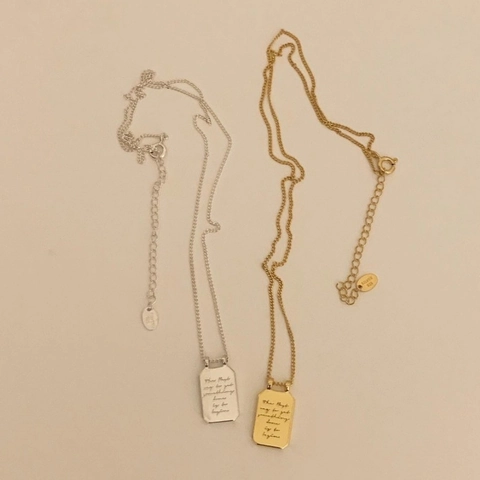 Collana In Argento Sterling 925 Con Ciondolo Rettangolare Inciso Con Citazione Ispiratrice Stile Geometrico Minimalista Donna