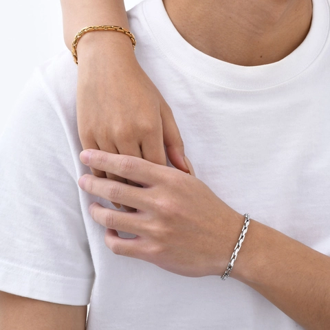 Minimalist Stainless Steel Flat Link Bracelet For Men Women Adjustable Fashion Handmade Shuttle Chain Jewelry
