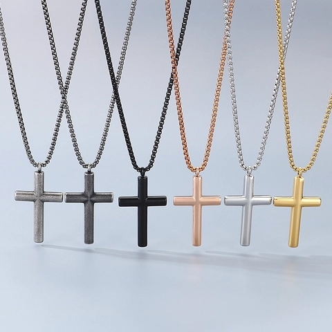 Collar Con Colgante De Cruz Retro Acero Inoxidable Joyería Minimalista Estilo Punk Para Hombres Y Mujeres