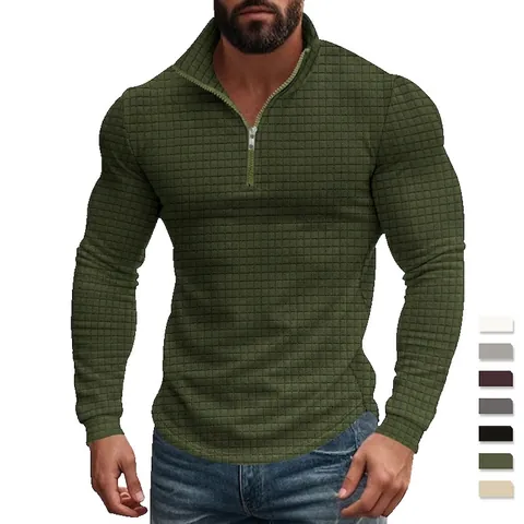 Felpa Da Uomo Maglia A Nido D'ape Un Quarto Di Cerniera Collo Alto Manica Lunga Vestibilità Slim Jacquard